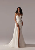 Satin Pleated Beaded Wedding Dress Court Lace up Side Slit Wedding Gown Satin