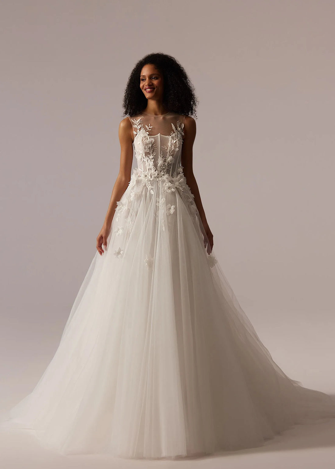 Modern O-neck A-line Wedding Dress Elegant 3D Flowers Tulle Bride Customized Romantic Corset Bridal Gown Vestidos De Novia Satin