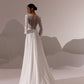 Boho V-neck Chiffon Bridal Wedding Dress Lace Sweep Court Button Long Sleeve Wedding Gown