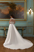 Exquisite Long Sleeves Wedding Dresses Princess Applique Lace Dress For Wedding Ceremony A-Line Satin