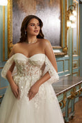 Vestidos De Novia Off The Shoulder Sweetheart See Through Lace Wedding Dresses Appliques Satin