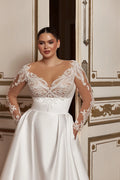 Elegant Satin Wedding Dresses Top Lace V Neck Bride Gown Backless Wedding Gown Vestido de novia Satin