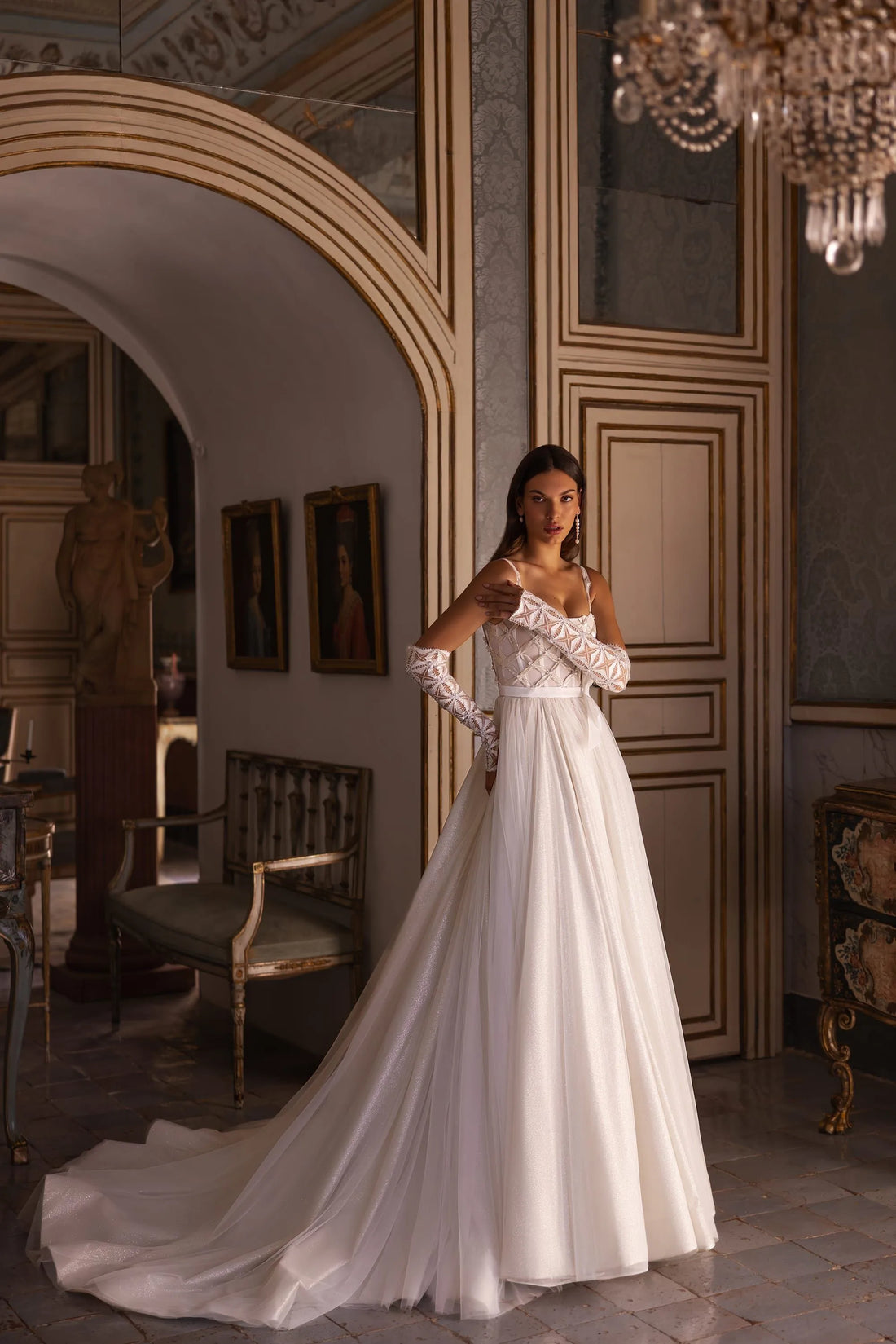 Square Neck Spaghetti Strap Wedding Dress Satin