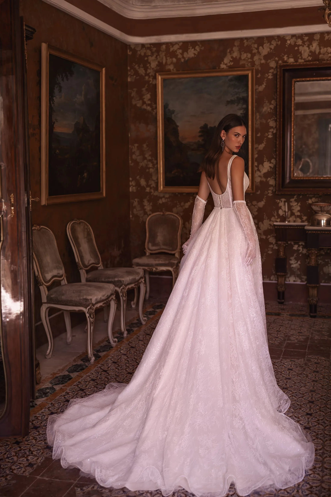 Elegant Spaghetti Strap Evening Gown Classic Lace Print Floor Length Gowns Simple Party Dress Vestidos De Novia Satin