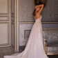 Split Side Shiny Glitter Boho Women Wedding Dress for Bride Spaghetti Straps Wedding Gown