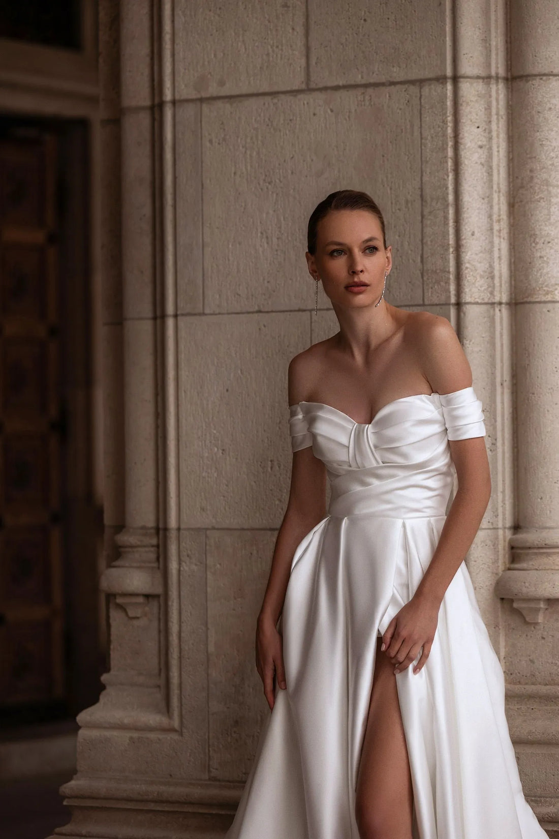 Classic Slit Wedding Dresses For Woman Bride A-LINE Satin Off Shoulder Sweetheart Robe De Mariée Customized Satin