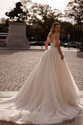 Romantic Sweetheart Backless Appliques A-Line Wedding Dress Luxury Spaghetti Straps Princess Bride Gown Satin