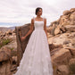 Boho Beach Tulle Wedding Dress 3D Flowers Sweep Train Spaghetti Straps Elegant A Line Bridal Gowns