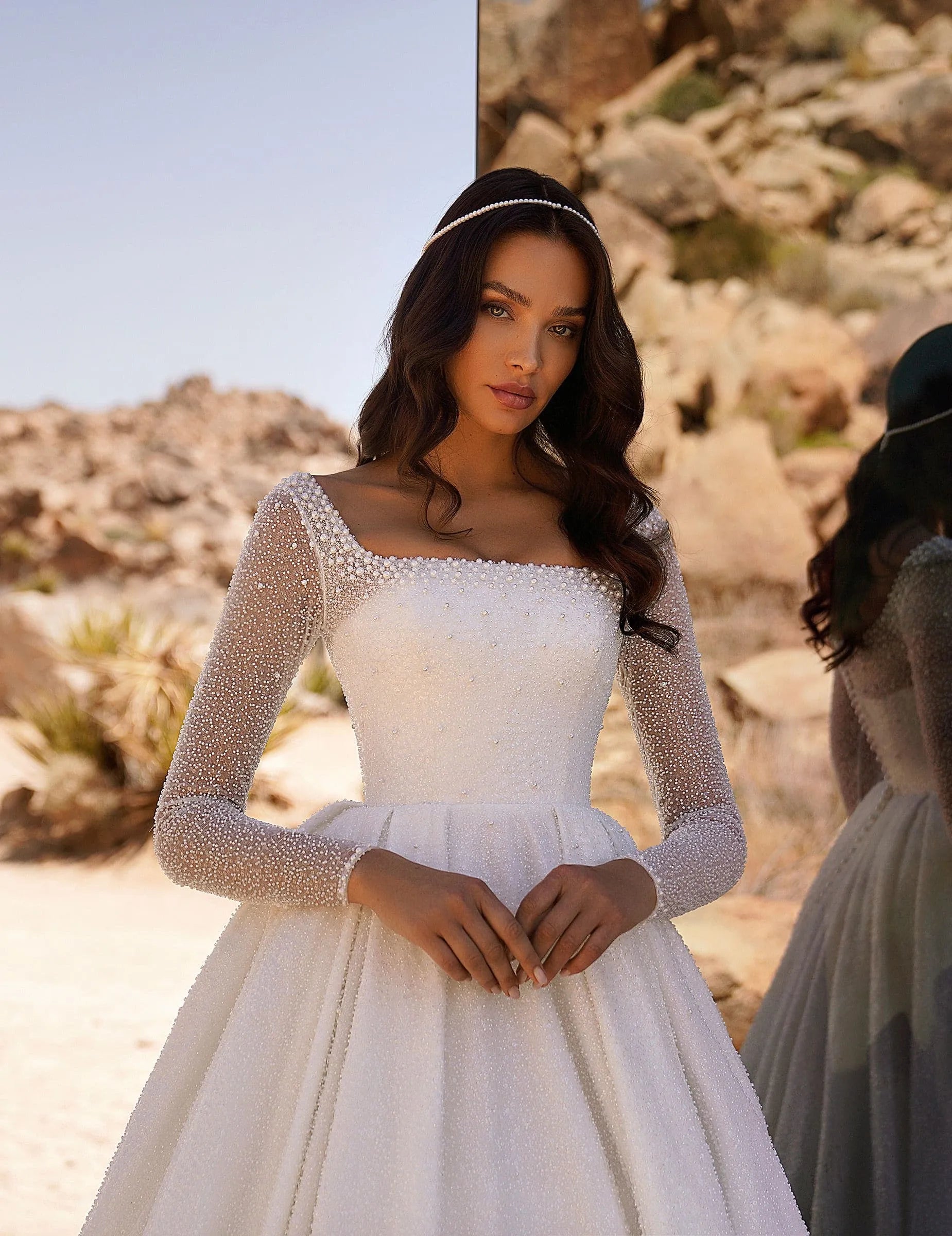 Modest Wedding Dresses A-Line Satin Bridal Gowns Full Sleeves Robes Glamorous Floor Length Modest Wedding Dresses A-Line Satin Bridal Gowns Full Sleeves Robes Gl –  Mia's