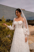 Fairytale Sweetheart Wedding Dress for Woman Bridal Puff Sleeves Lace Appliques Satin