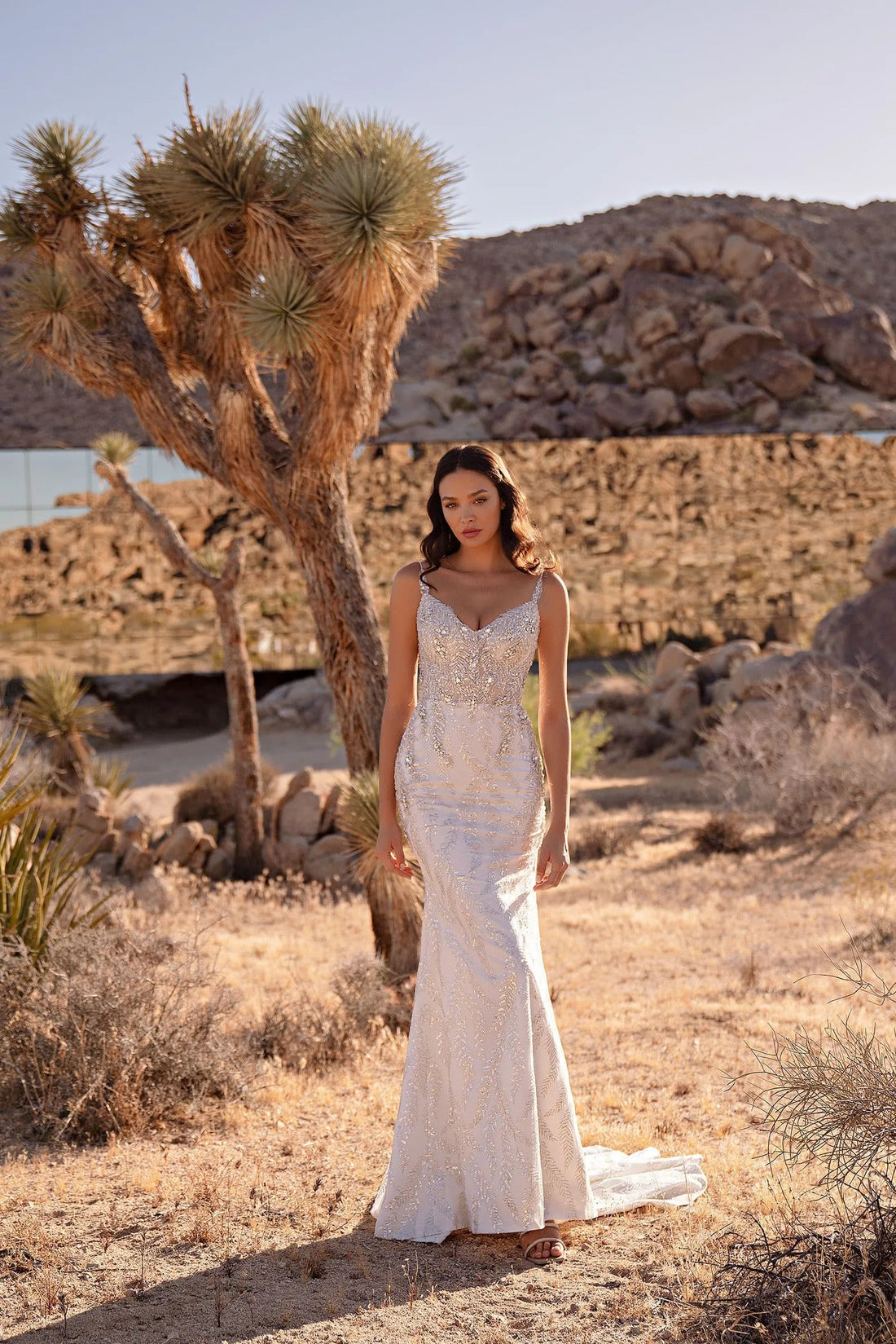 Fashionable Spaghetti Straps Brides Dress Sleeveless Lace Appliques V-neck Mermaid Robe De Mariee Satin