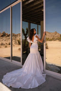 Satin Mermaid Wedding Dress with Delicate Ruffles Shoulder for Brides Elegant Timeless Bridal Dress Satin