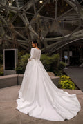 Modest Wedding Dresses A-Line Satin Bridal Gowns Full Sleeves Robes Glamorous Floor Length Satin