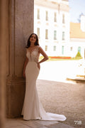 Stunning Backless Mermaid Dresses Wedding Gown Sleeveless Lace Appliques Deep V Neck Satin