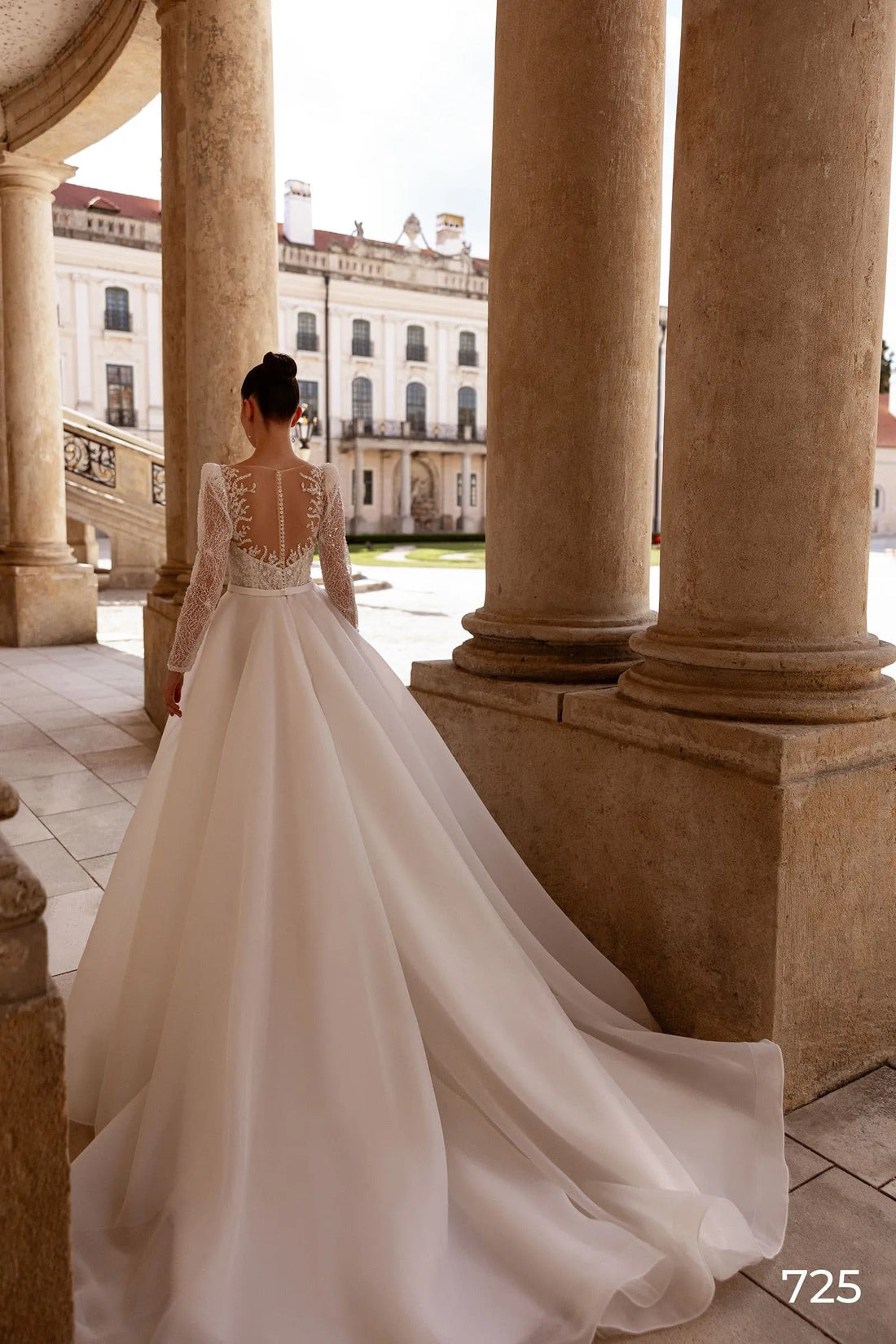 Ball Gown Wedding Dress for Women Long Illusion Sleeves Bride Dresses, Customized Court Train Bridal Gown Satin