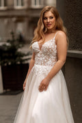 Plus Size Wedding Dresses for Women Summer Spaghetti Straps Bridal Gowns with Lace Satin