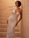 Fashionable Sweetheart Mermaid Wedding Dress for Woman Court Train Lace Appliques Satin