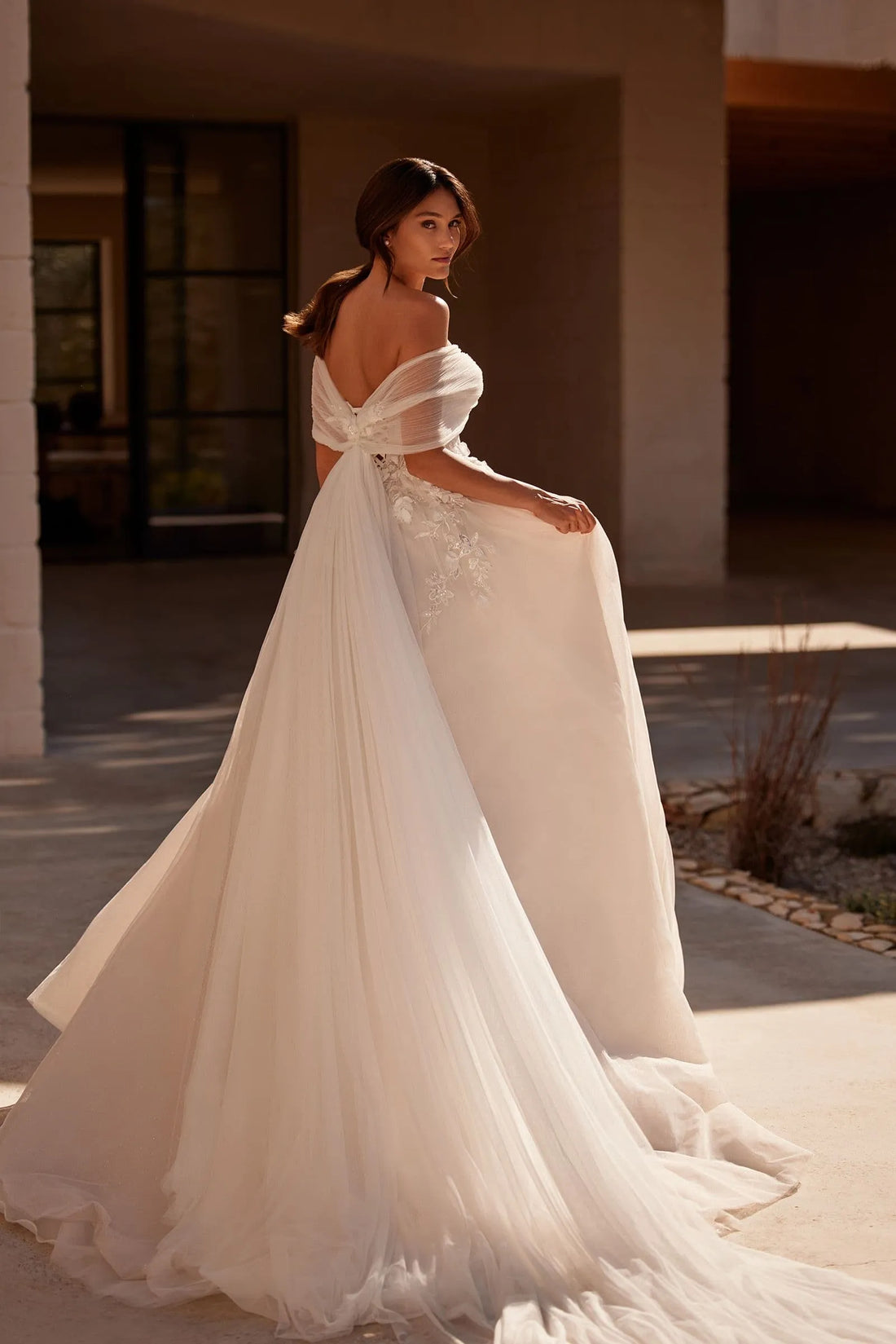 Sweet Bow-tie Shoulder Bride Dress Customized Women's Classic Wedding Dresses, Strapless Long Bridal Gown Satin