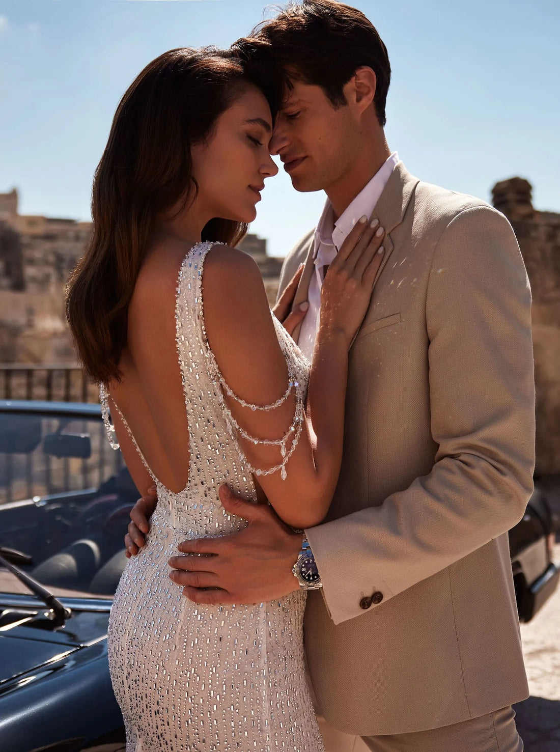 Glitter Backless Wedding Dresses For Women Bride Sequins A-LINE V-neck Sleeveless Vestidos De Novia Customized Satin