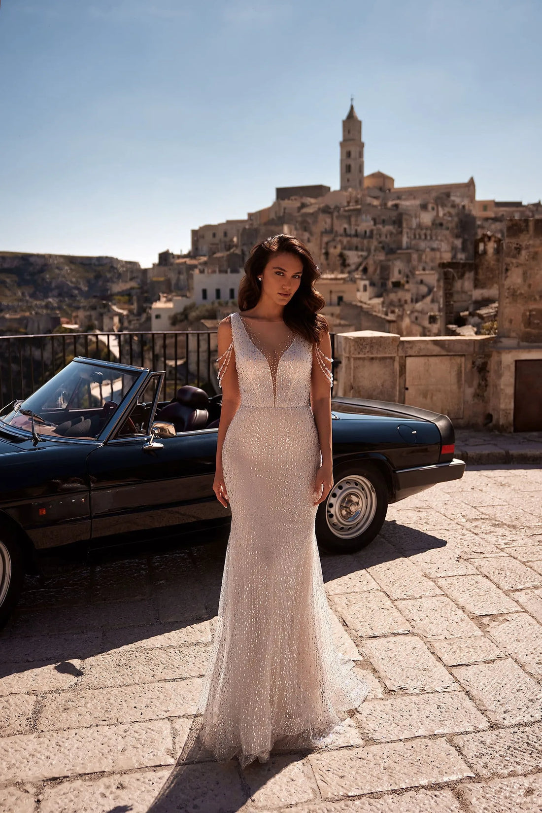 Glitter Backless Wedding Dresses For Women Bride Sequins A-LINE V-neck Sleeveless Vestidos De Novia Customized Satin