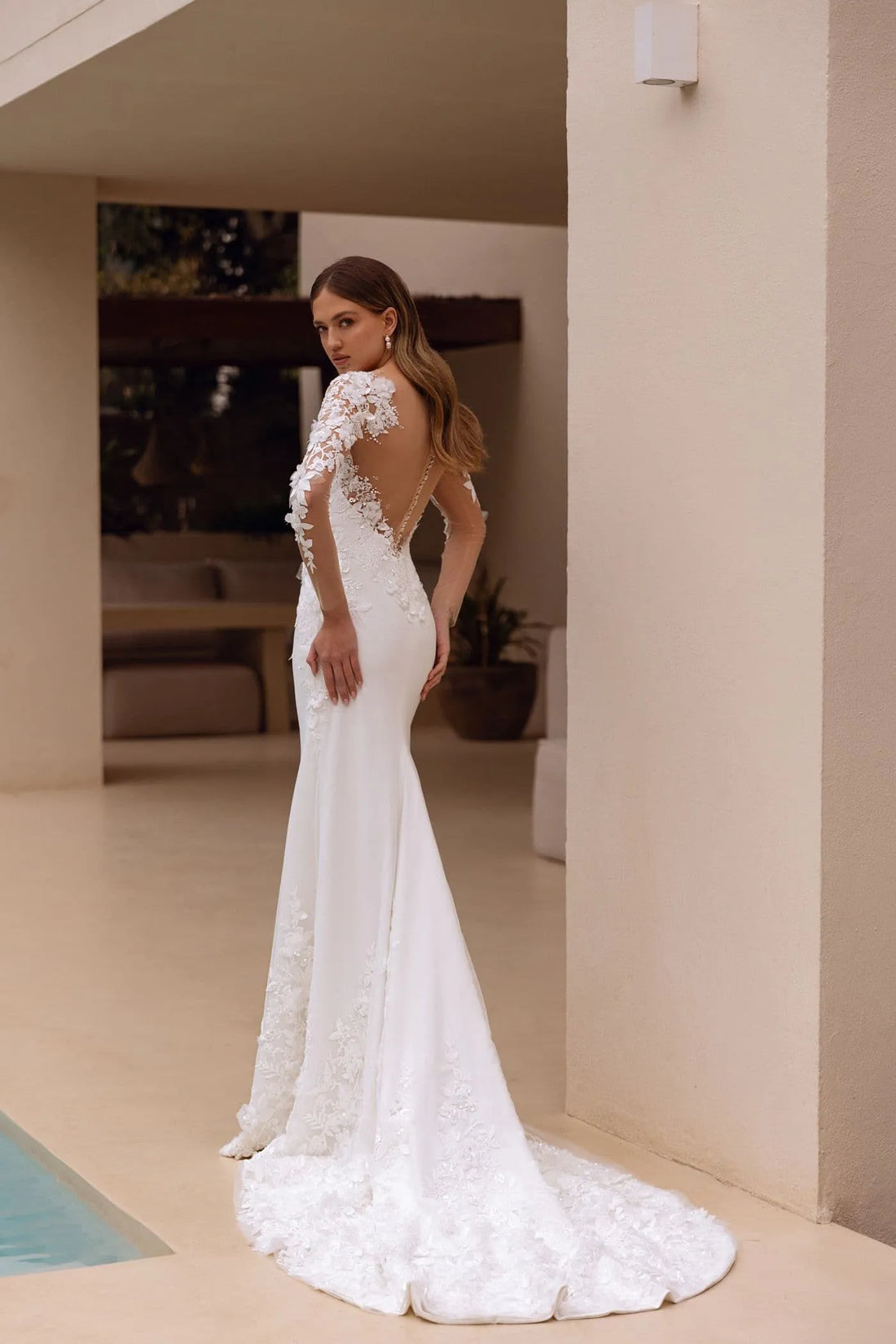 Glamorous Mermaid Wedding Dresses Luxury Lace Appliques Long Sleeves Bridal Gowns Satin