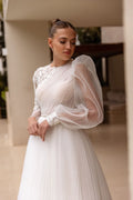 Wedding Dresses Long Sleeve Appliques Lace Modern Bridal Dress Tulle Bride Gowns Vestidos De Novia Customized Satin