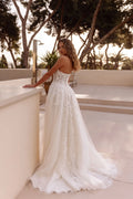 Floor-Length Floral Appliques Strapless Wedding Dress Lace A-Line Bridal Dress Satin