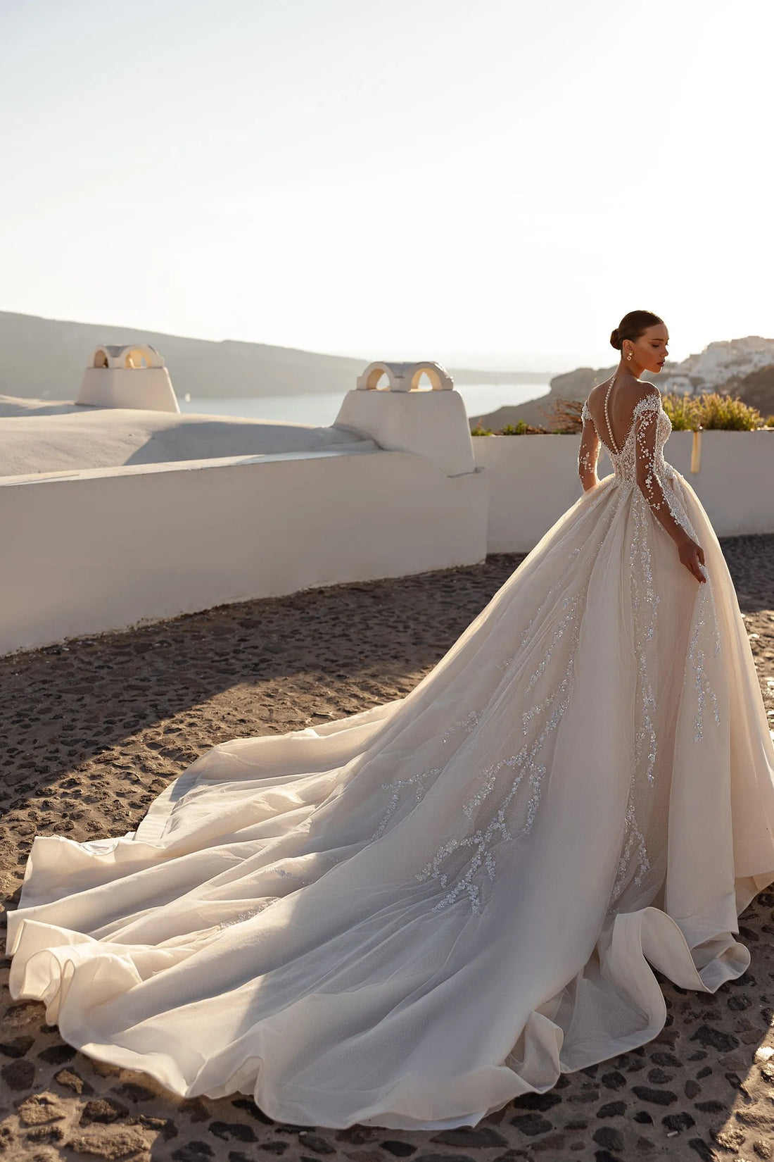 Wedding dress Off Shoulder Long Sleeves Sequin Lace Bride Dress luxurious Women Satin