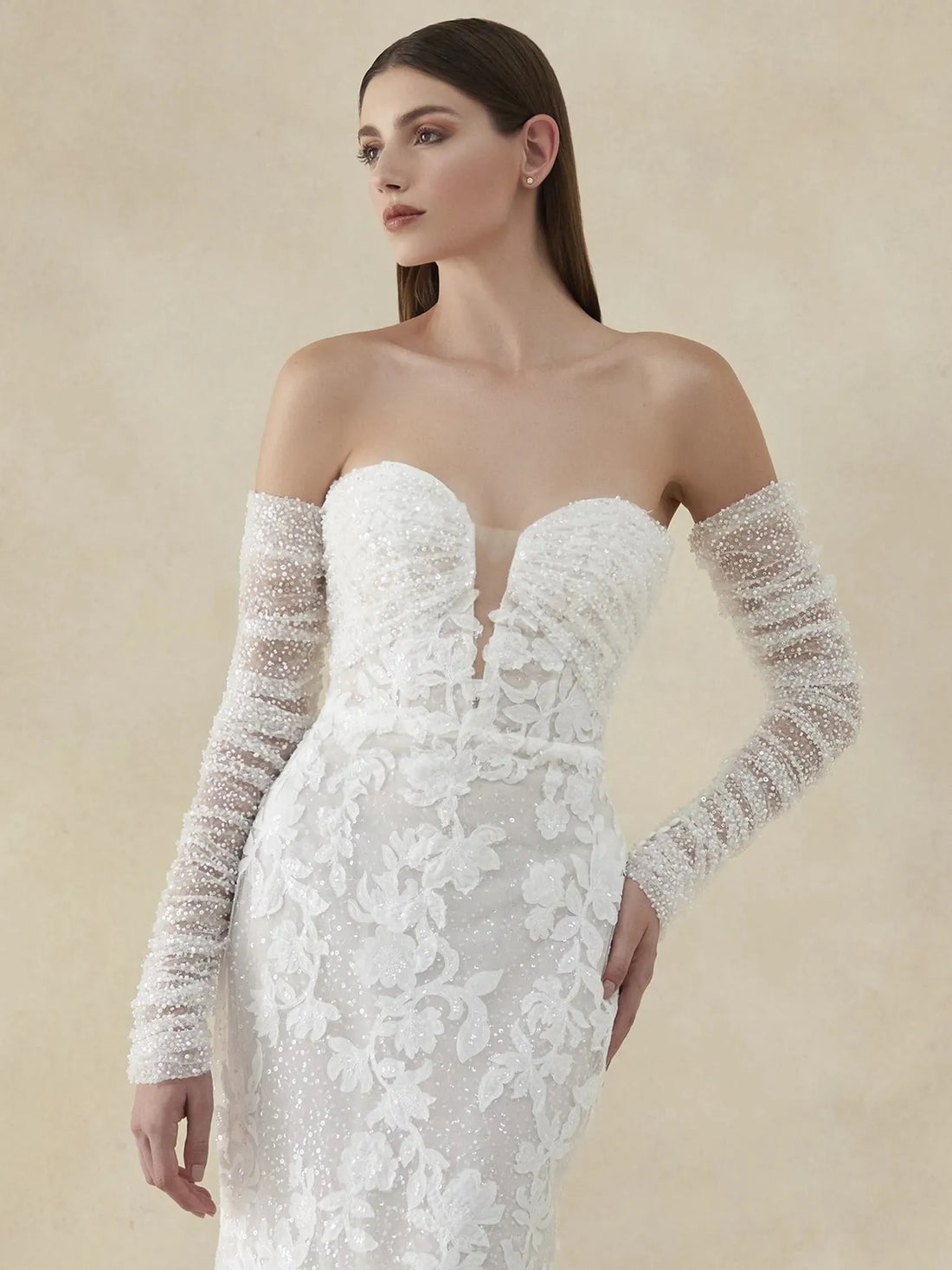 White Lace Wedding Dress Vestido De Novia Bow Satin Court Train Mermaid Sleeves Bridal Gowns Mermaid Modern Princess White Satin Satin