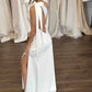 One-shoulder neckline with Side Skirt split Wedding Dress  Court Train Dress Bridal Gown Vestido De Novia Satin Skirt  Bow