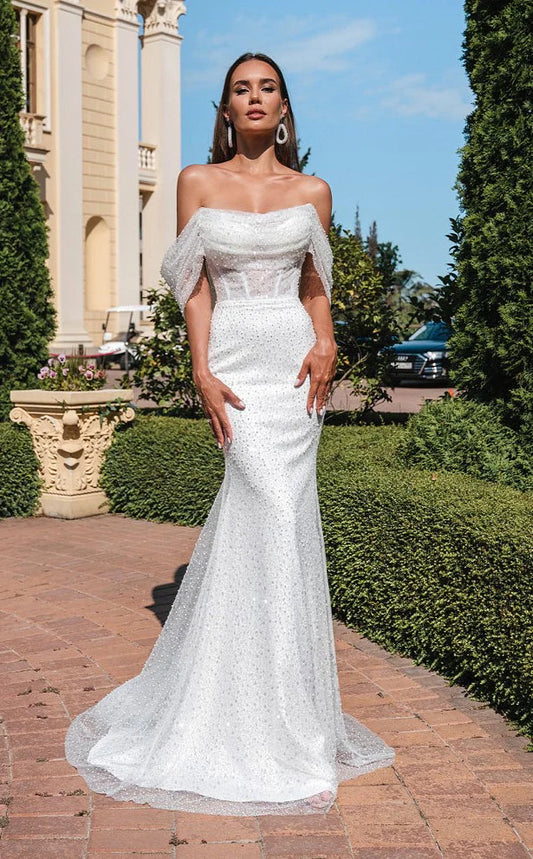 Robe De Mariée sirène sans bretelles scintillantes, épaules dénudées, à paillettes, à lacets dans le dos, avec traîne De balayage 