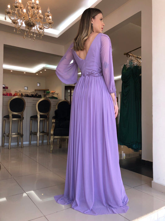 Elegant Lavender فساتين سهره فاخره Cape Sleeve A-line Vestidos De Noche Gliiter Sequins On Chest Prom Dresses