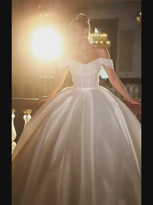 18 vestidos De novia árabes con hombros descubiertos, vestidos De novia sexis con cuentas De lentejuelas, vestidos De novia De princesa para mujer, Vestido De novia De satén, Vestido De novia