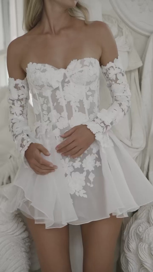 Una línea Mini vestidos de novia apliques sin mangas vestidos de novia de organza para boda vestidos de fiesta de novias de noche para mujeres