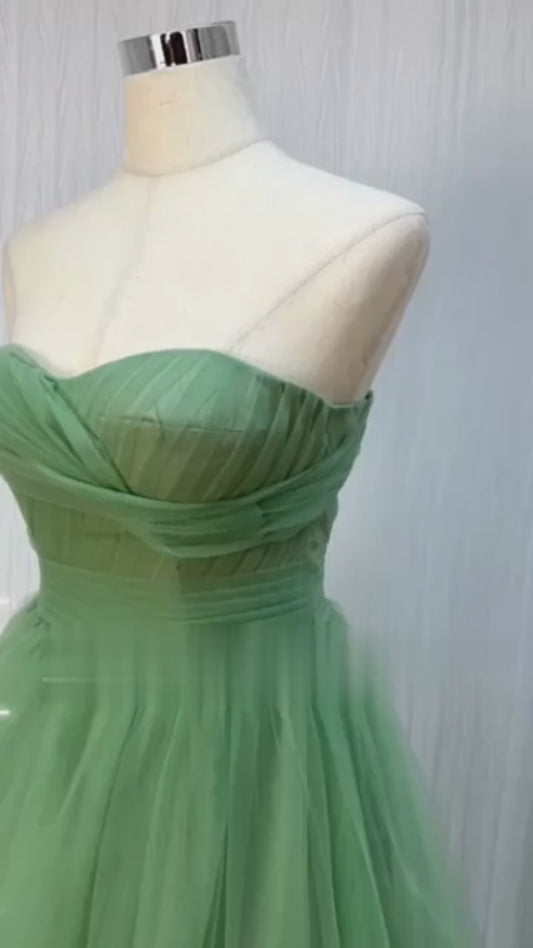 Light Green Prom Dresses One Shoulder A-line فساتين السهرة Elegant Sleeveless Sweep Train Tulle vestidos verano moda