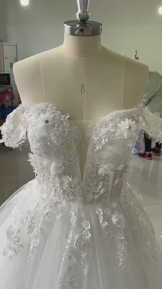 Robe de mariée Vintage en dentelle à paillettes, épaules dénudées, ligne a, col en v, dos nu, robe de princesse 