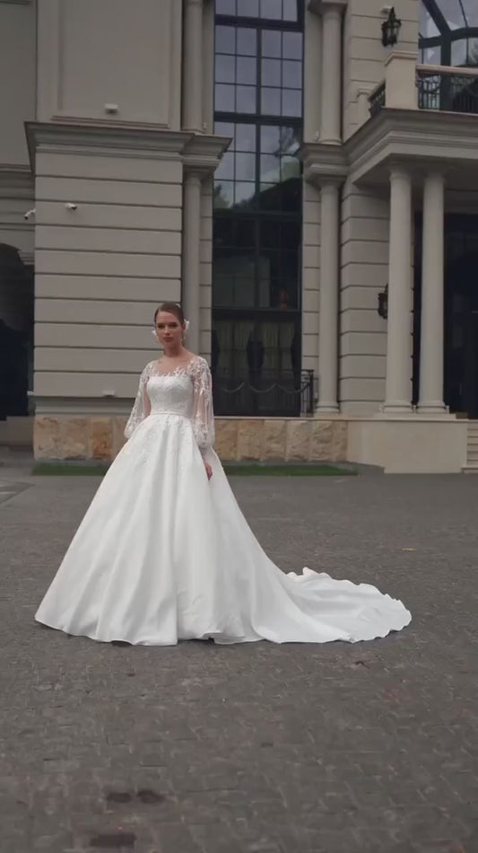 Vestidos De Novia con apliques De encaje De lujo, vestidos De baile De satén fruncidos De corte A, Vestido Formal De manga larga para fiesta en la playa, Vestido De Novia 