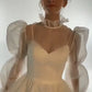 Simple Short Wedding Dresses Long Sleeves High Neck Organza A-Line Mini Bride Dresses Ruffles Beach Civil Wedding Gowns