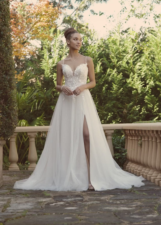 Boho Gaun Pengantin Elegan Untuk Wanita Sayang A-Line Tulle Lace Appliques Backless Split Vestidos de Novia