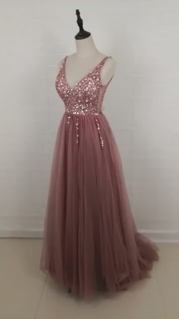 Beading Prom Dresses Plus Size Pink High Split Tulle Sweep Train Sleeveless Evening Gown A-line Lace Up Backless Vestido De