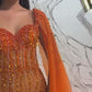 Vestido de fiesta de sirena con cuentas naranja, chal de capa, فساتين مناسبة رسمية, vestidos de fiesta de noche de lujo árabes de Dubai hechos a medida
