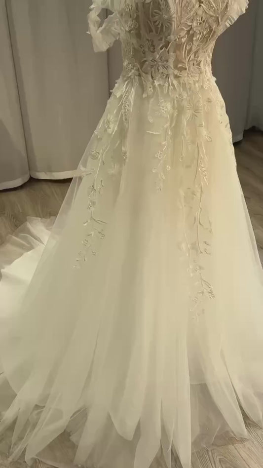 Bepeithy uma linha lineareart noiva vestidos de casamento de noiva mangas mangas de trem grow ombro ombro de marfim vestido de noiva branco