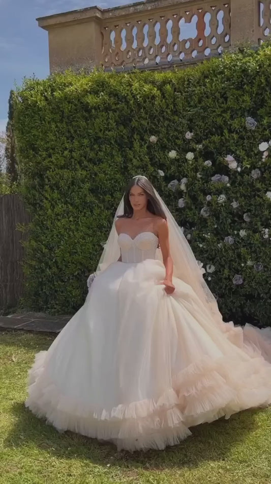 Vestidos de novia de princesa Bohomia, vestidos de novia de corte en A con hombros descubiertos, vestido de novia de tul fruncido con espalda descubierta 