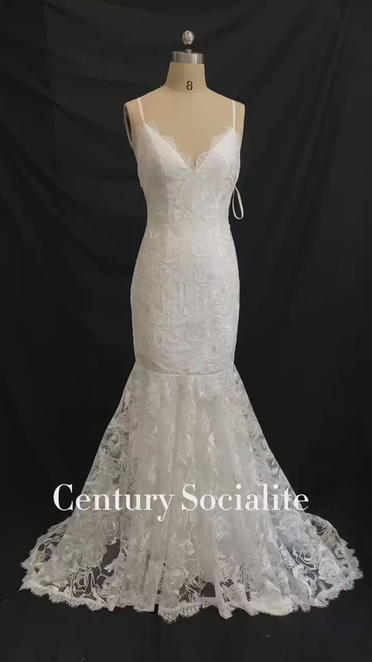 Spaghetti Straps gegen Neck Meerjungfrau Brautkleider Spitze Sommer Beach Boho Hochzeitskleider elegante rückenfreie kundenspezifische Brautkleid