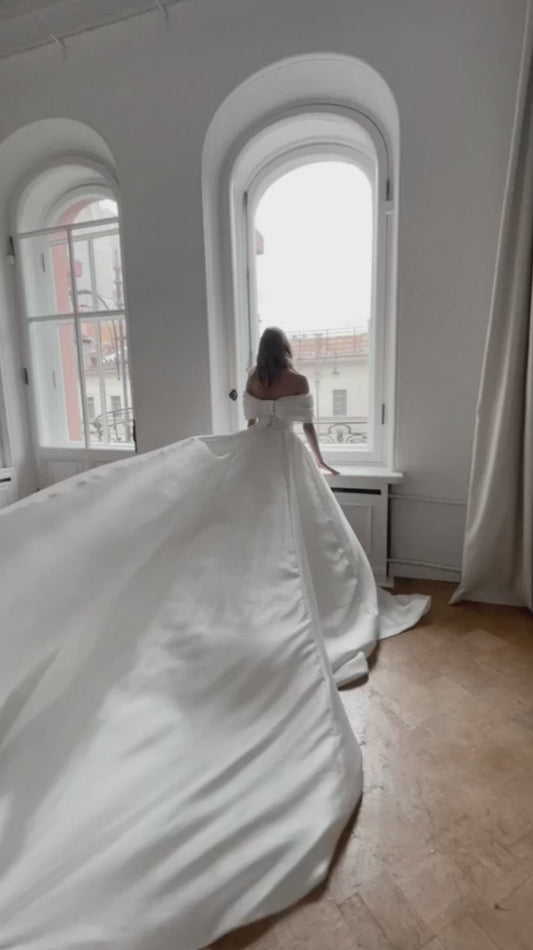 Abiti da sposa in raso affascinante in raso sirene per le maniche delle maniche sireeves per misure di Robe de Mariee