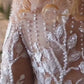 Gaun pengantin A-line yang elegan wanita buka kembali v-neck renda panjang lengan panjang split tulle tulle gaun bridal sapuan kereta api vestidos de noiva