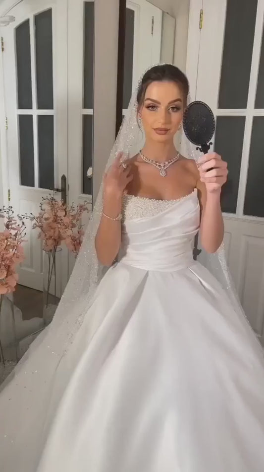 Eleganti abiti da sposa perle abiti da sposa moderni abiti boho spazzano abito da ballo raso taglie forti di taglia di novità