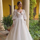 A-Line Elegant Wedding Dresses Sweetheart Long Puff Sleeves Appliques Brides Gowns Sweep Train Bridals Party Dresses