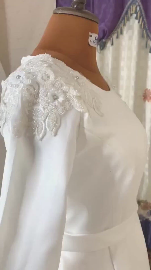 Vestidos De Novia musulmanes De marfil elegantes, Vestidos De Novia De lujo con cuentas, flores De satén, Vestidos De Novia sencillos Vintage De manga larga 