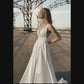 Vestido de noiva de 17a linha de cetim Flit Slit comprimento de piso personalizado para medir para mulheres roup de mariee com bolso branco elegante